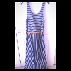 NWOT Navy and grey striped midi dress